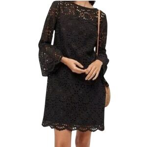 J Crew Bell Sleeve Dress in Embroidered Eyelet Black- Size 4T